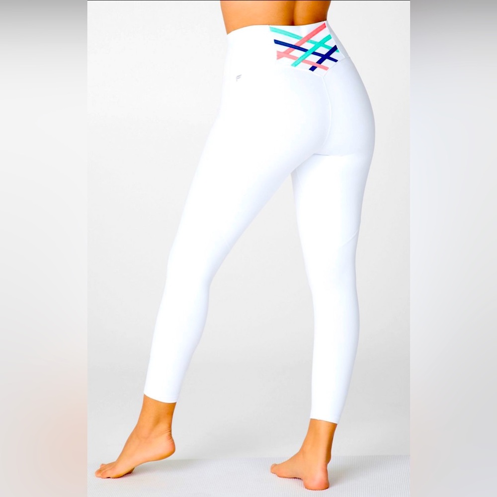 NWT Fabletics White L Kessler High-waisted Strappy 7/8 Yoga Athletic Pants 🦄